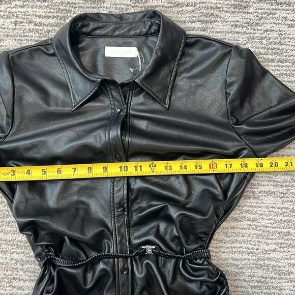 NWT Jonathan SIMKHAI Standard Hearst Faux Leather Midi Shirt Dress Black Size 8 - Picture 12 of 16